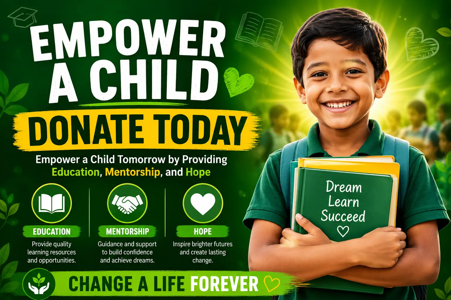 Donate today Empower a child tomorrow by Providing Education Mentorship and Hope