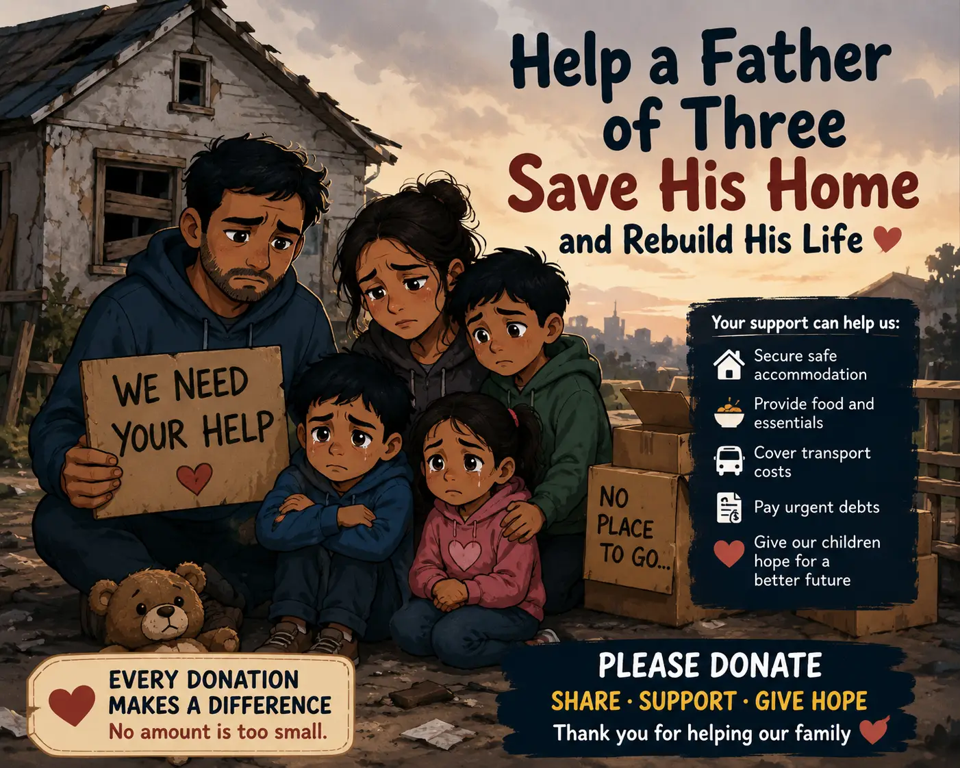 Help a Father of Three Save His Home and Rebuild His Life