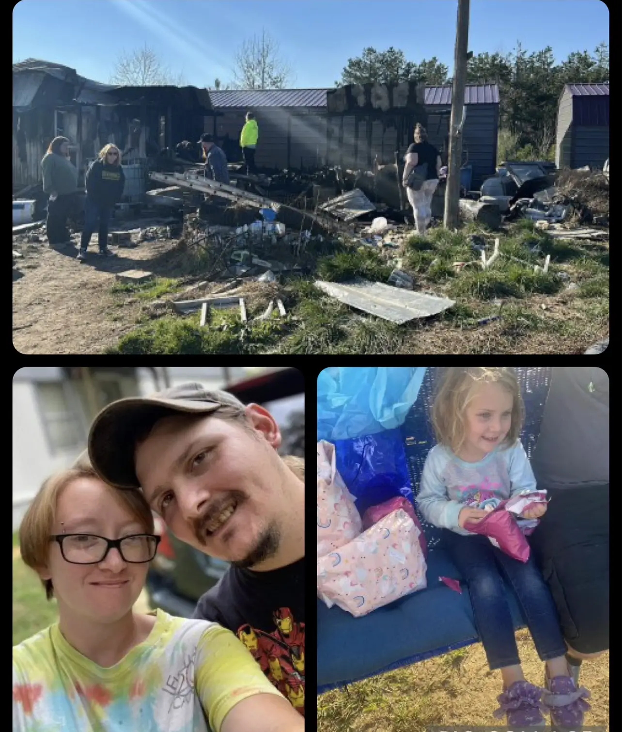 Firefighters and neighbors gather outside a burning home in Nashville, Tennessee, as smoke fills the sky. A young girl and her family are affected by the tragic house fire, symbolizing loss, hope, and community support.