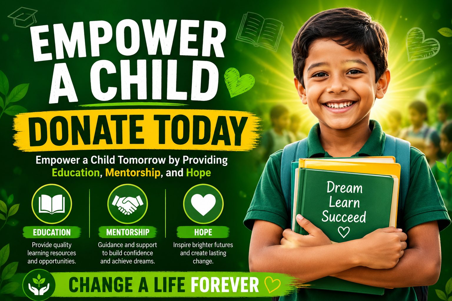Donate today Empower a child tomorrow by Providing Education Mentorship and Hope