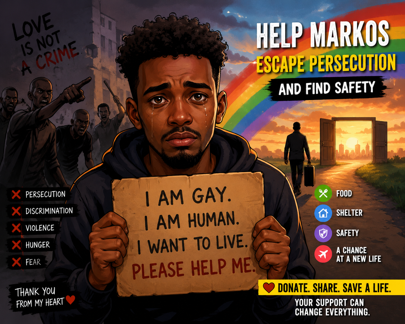 Help Markos Escape Persecution and Find Safety